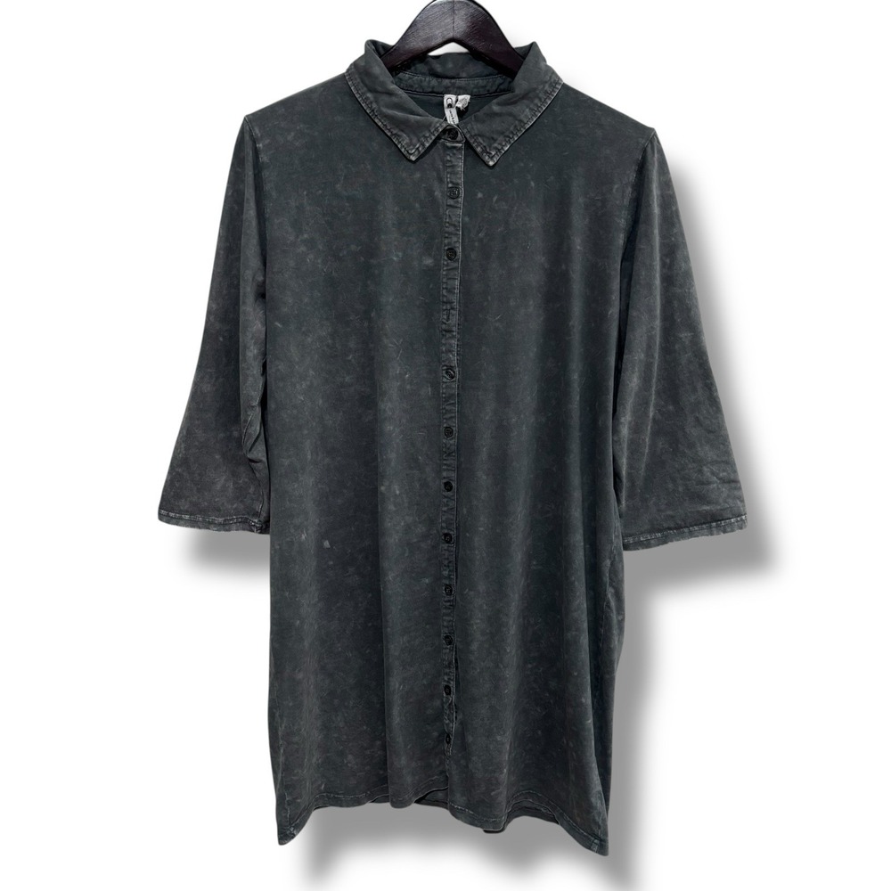 Cable & Gauge Women's Button‎ Front Collared Blouse Top Green Size XL 21x35